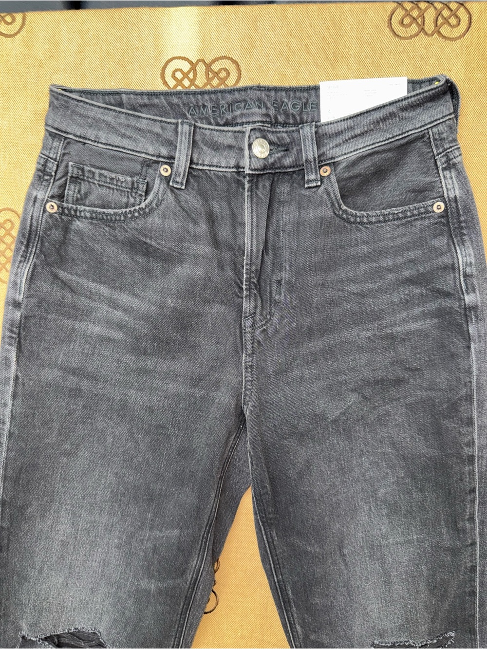 American Eagle Mom Jeans Womens Straight Leg 90s Washed Black Gray High Rise - Picture 6 of 16
